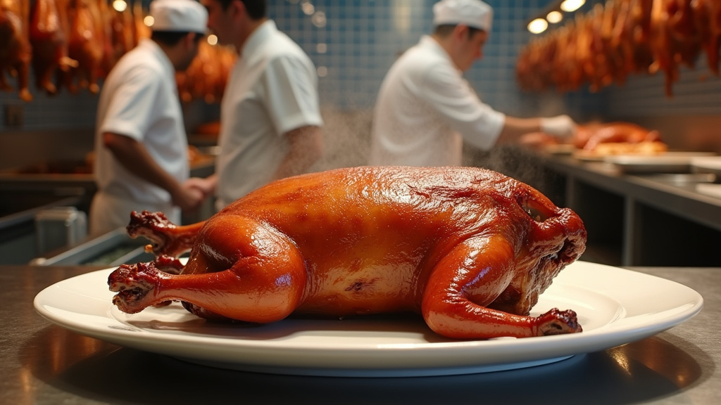 Intérieur du comptoir d'Ang Traiteur avec des plats de viandes rôties exposés