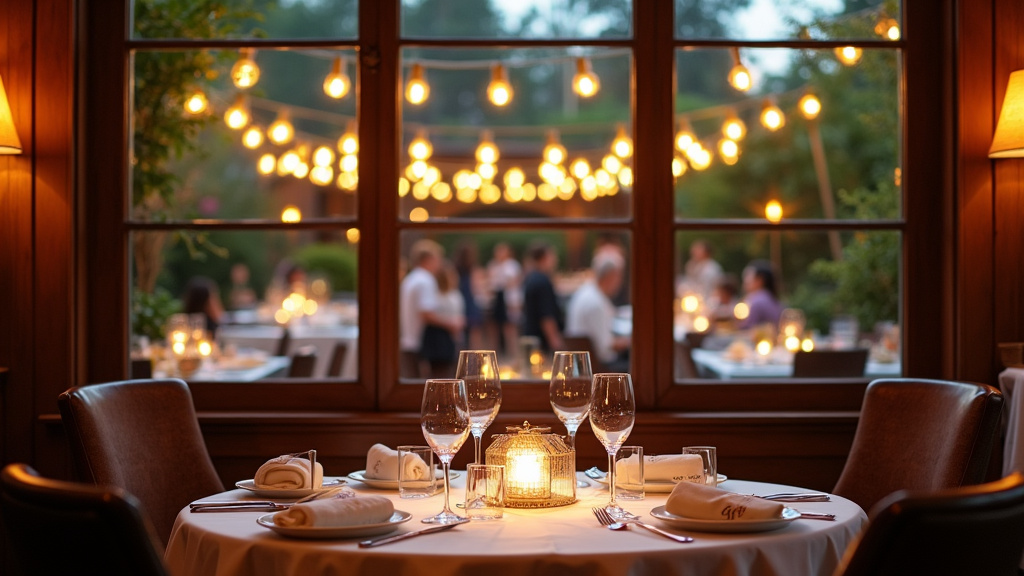 Service traiteur en action avec mise en place de buffet et personnel en tenue