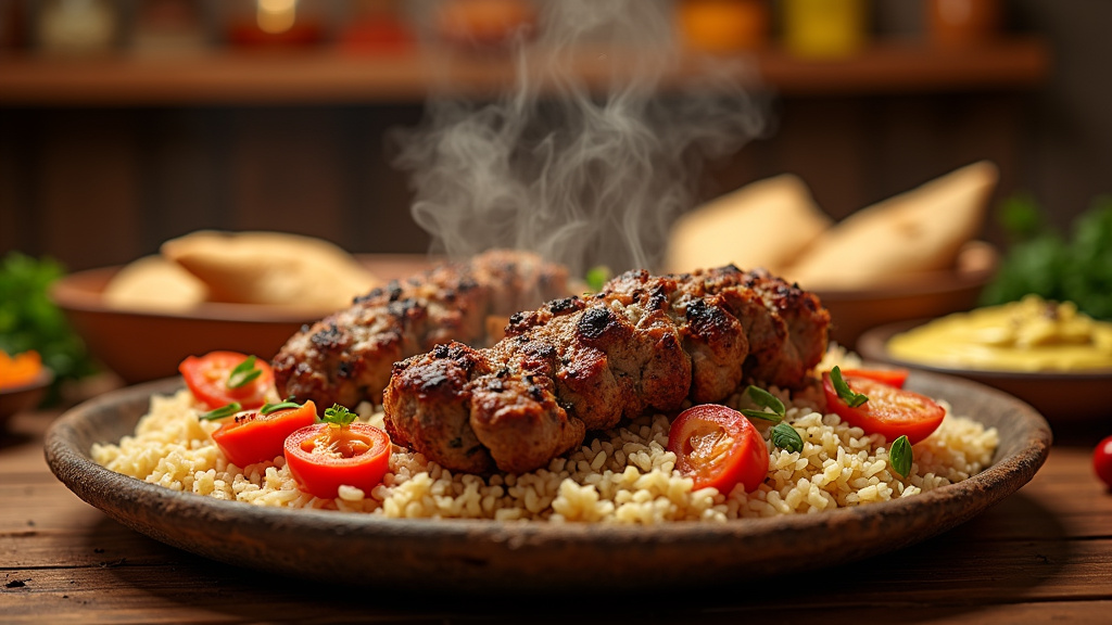 Présentation de plats libanais traditionnels dans la vitrine du traiteur Khalifé