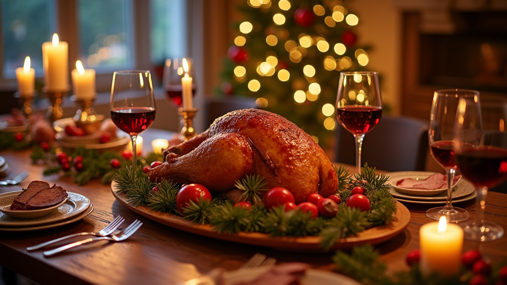 Plateau de repas de Noël traiteur E.Leclerc avec dinde, accompagnements et bûche