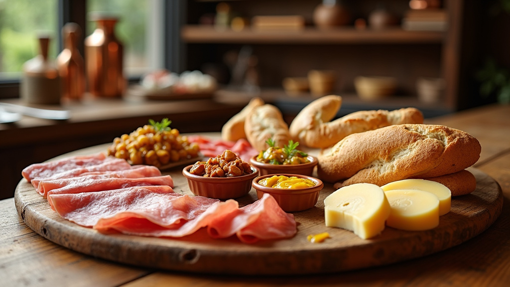 Plateau garni de salades fines et charcuteries sélectionnées