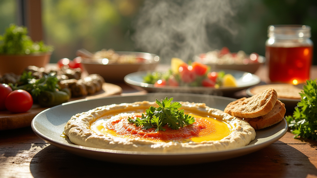 Buffet libanais élaboré par Noura Traiteur avec mezze variés et plats traditionnels