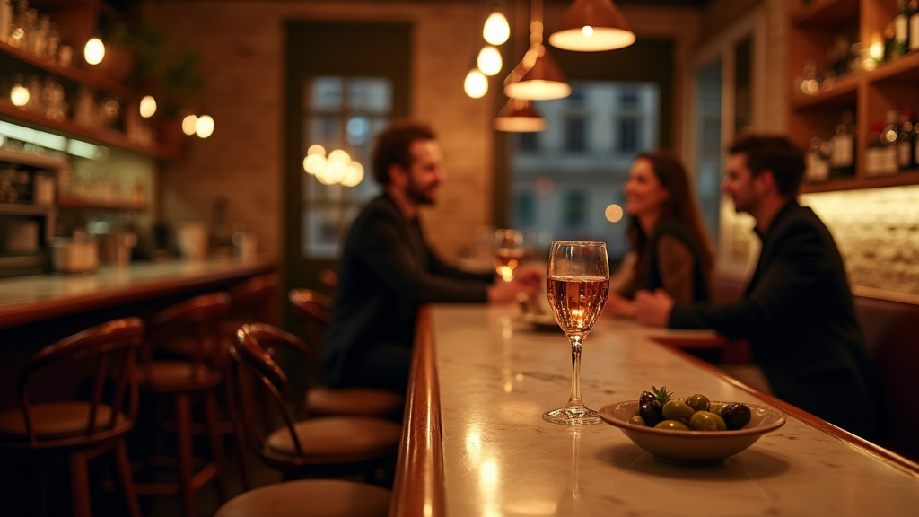 Intérieur de Sens Uniques le soir avec ambiance lumineuse et conviviale