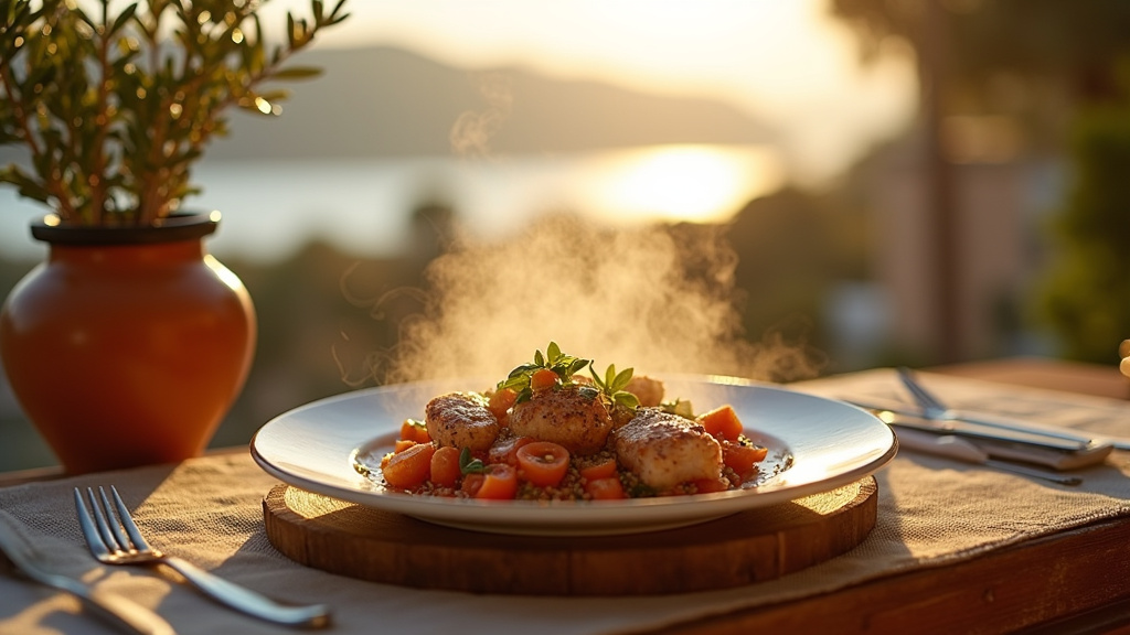 Intérieur chaleureux du restaurant The Kikar à Antibes avec tables décorées et ambiance conviviale