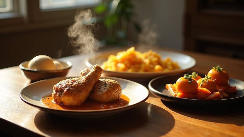 Buffet antillais coloré avec variétés de plats traditionnels